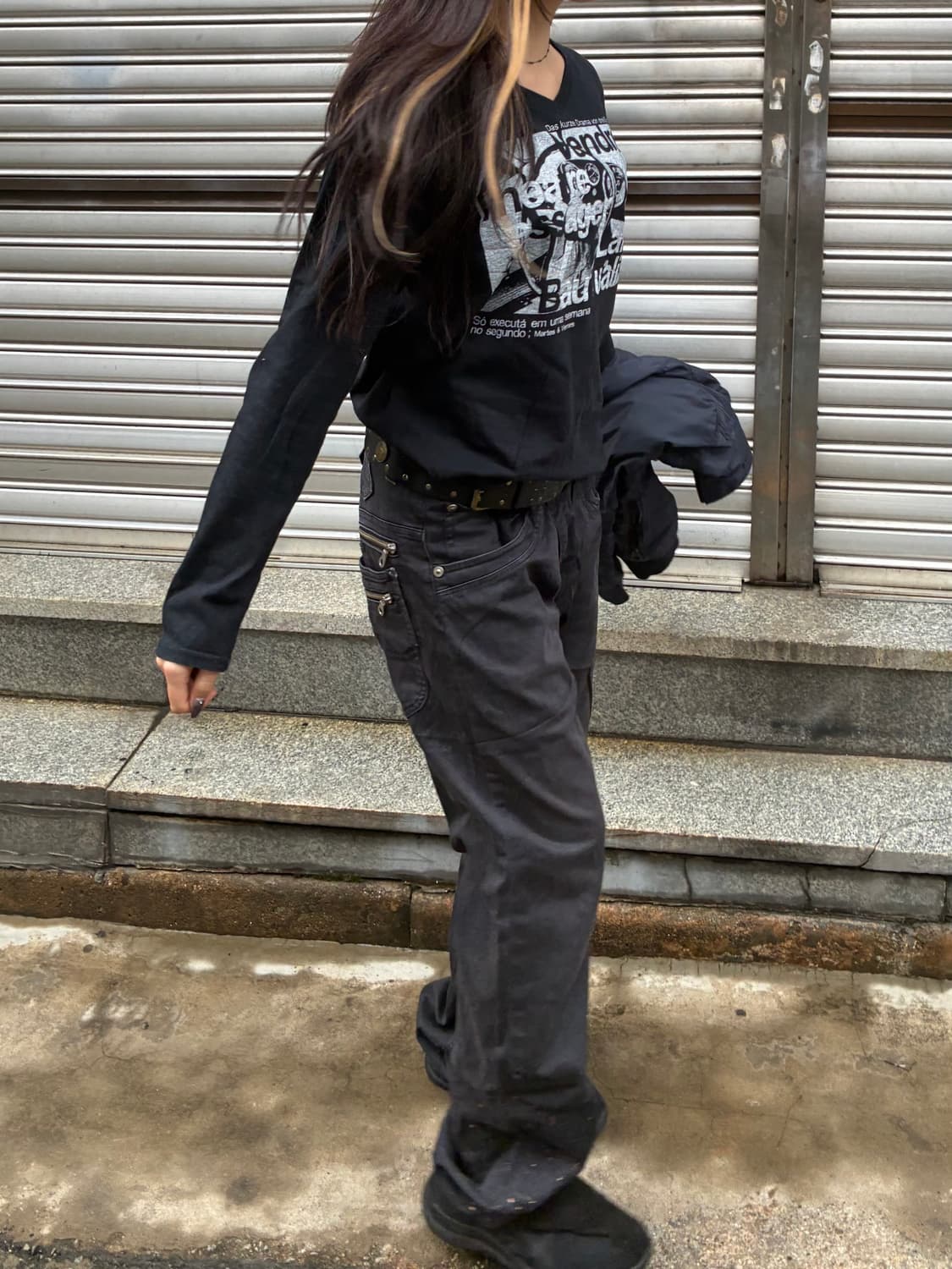 M)Japanese vintage 여성 v넥 프린팅 롱슬리브 상품이미지2