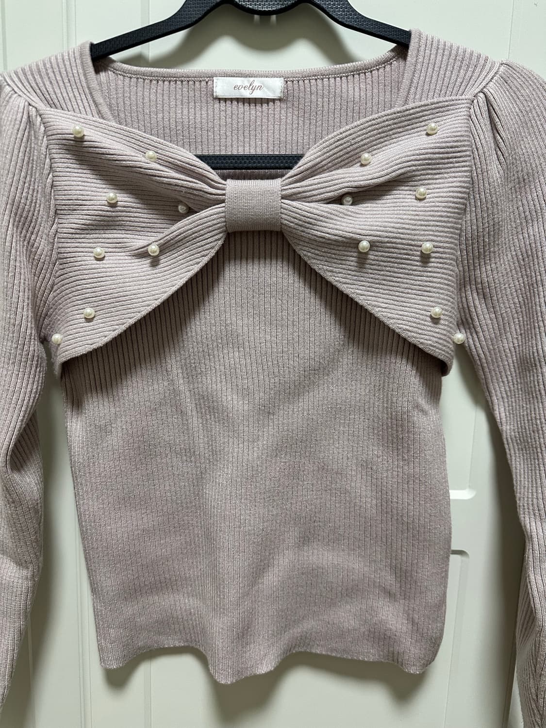 Evelyn 에블린 진주 리본 니트 긴팔티 핑크 스나계 걸리 grl 상품이미지2