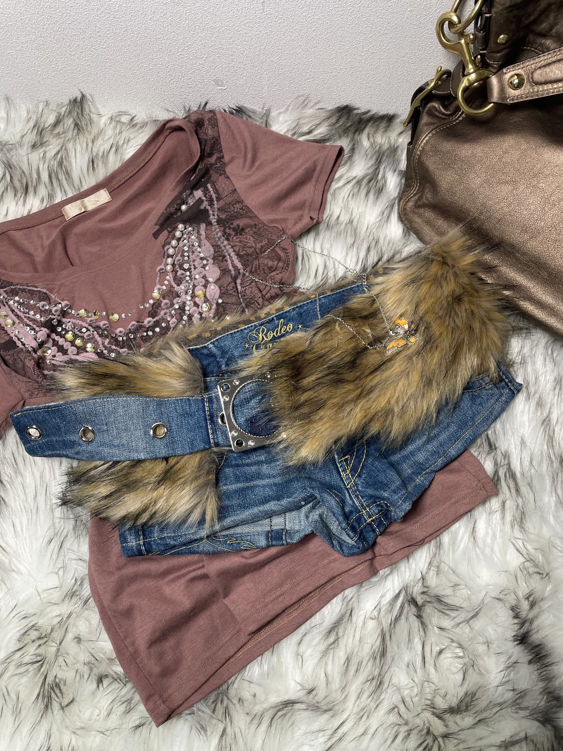 빈티지 커스텀 퍼벨트 로우라이즈 팬츠 상품이미지1