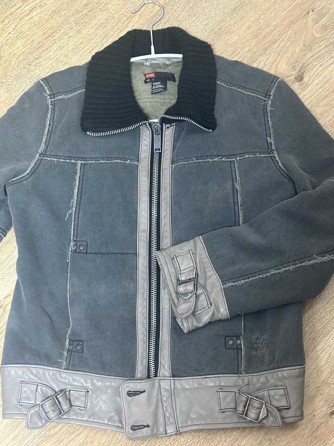 빈티지 디젤 90s 여성 트리밍 카우 레더 자켓 (s) 상품이미지6