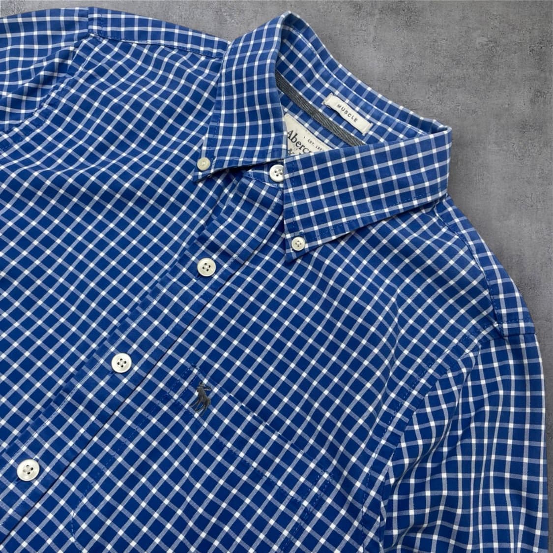 아베크롬비 Abercrombie&Fitch 블루 체크 머슬핏 셔츠 S 상품이미지4