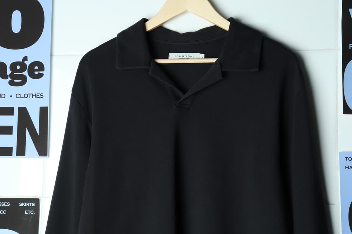 (L-2XL) 브랜드빈티지 긴팔티셔츠 카라 블랙 놈코어-H31873 상품이미지3