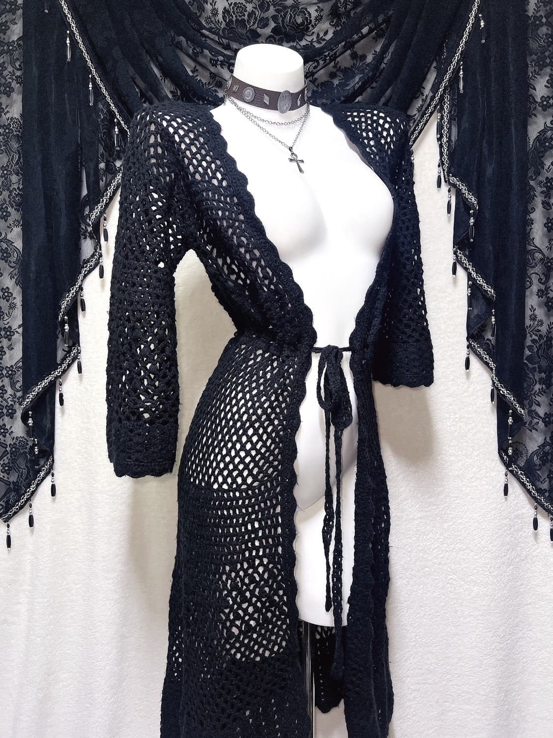 오리엔탈 다크페어리 뜨개니트 그물 로브 롱가디건 페어리그런지 빈티지 핀터 상품이미지3