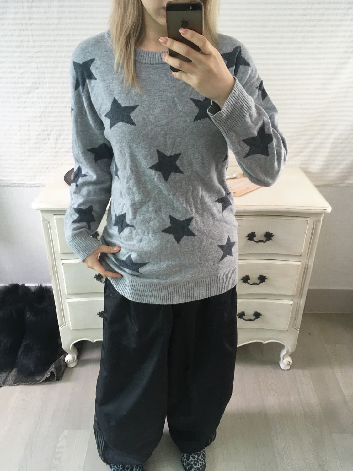 jpn vintage 그레이 스타 패턴 니트 상품이미지5