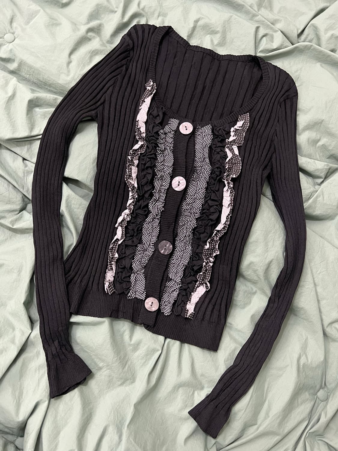 프릴 도트 스트라이프 레이스 가디건 상품이미지3