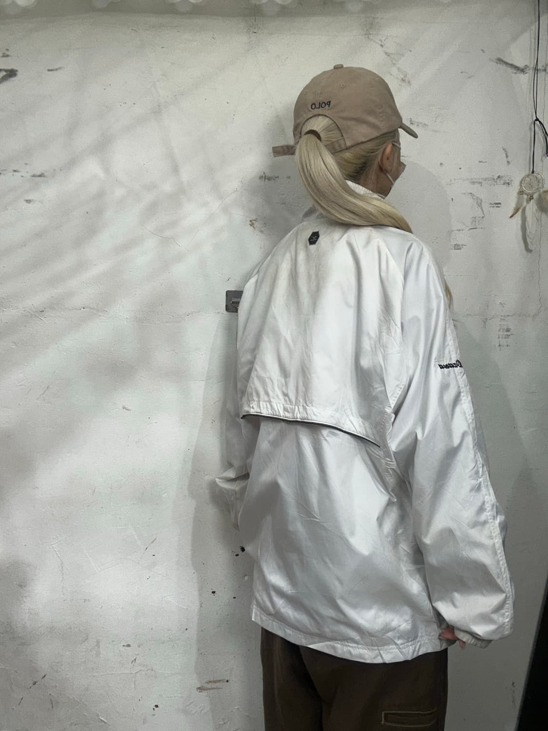 미즈노 화이트 오버핏 올드스쿨 바람막이 트랙 자켓 M 상품이미지3