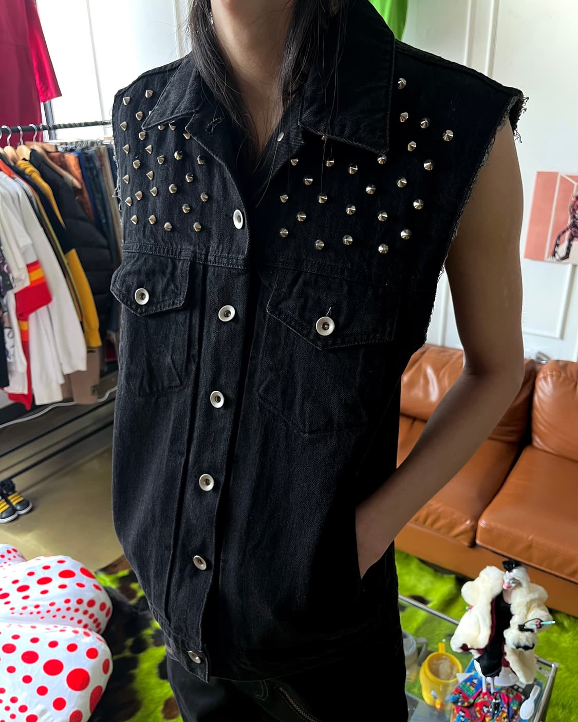 Jpn Vintage Metal Stud Trim Denim Vest 상품이미지2