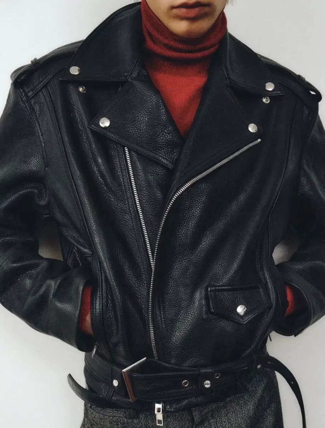 (급처) 노이어 - 앤틱 카우 레더 크롭 라이더자켓 상품이미지3