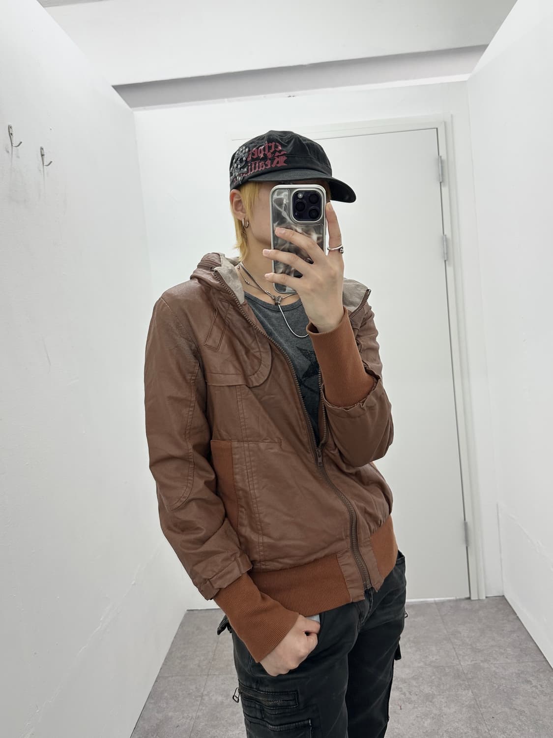 High neck brown leather jacket 상품이미지2