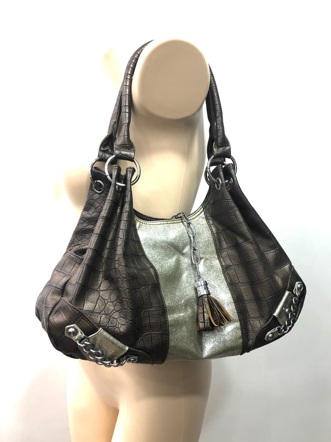 brown snakeskin glitter shoulder bag 상품이미지1