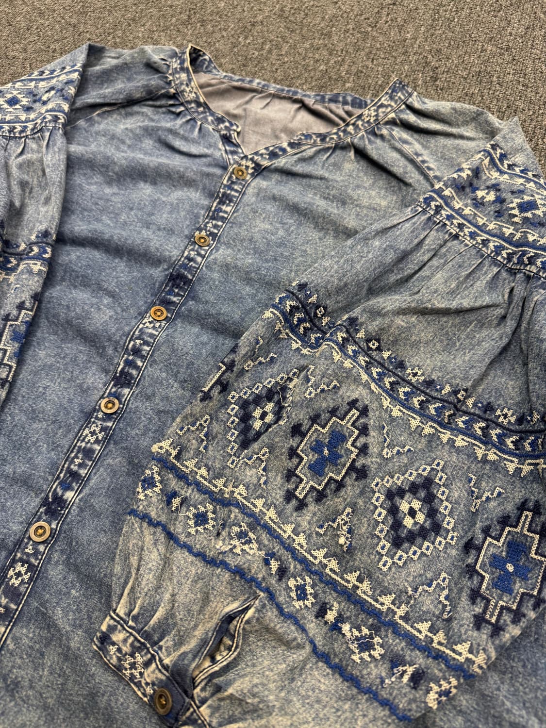 TITICACA 빈티지 나바호 패턴 데님 블라우스 셔츠 상품이미지2