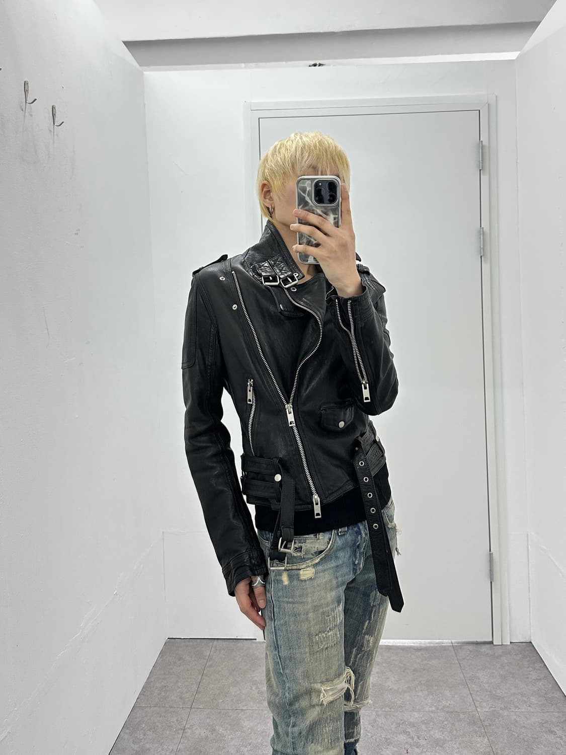 Belted 2-Way Lambskin Leather Jacket 상품이미지1
