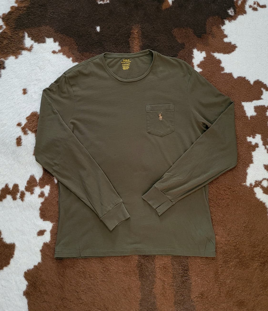 폴로 랄프로렌 남성용 올리브그린 라운드 긴팔티(L) 상품이미지1