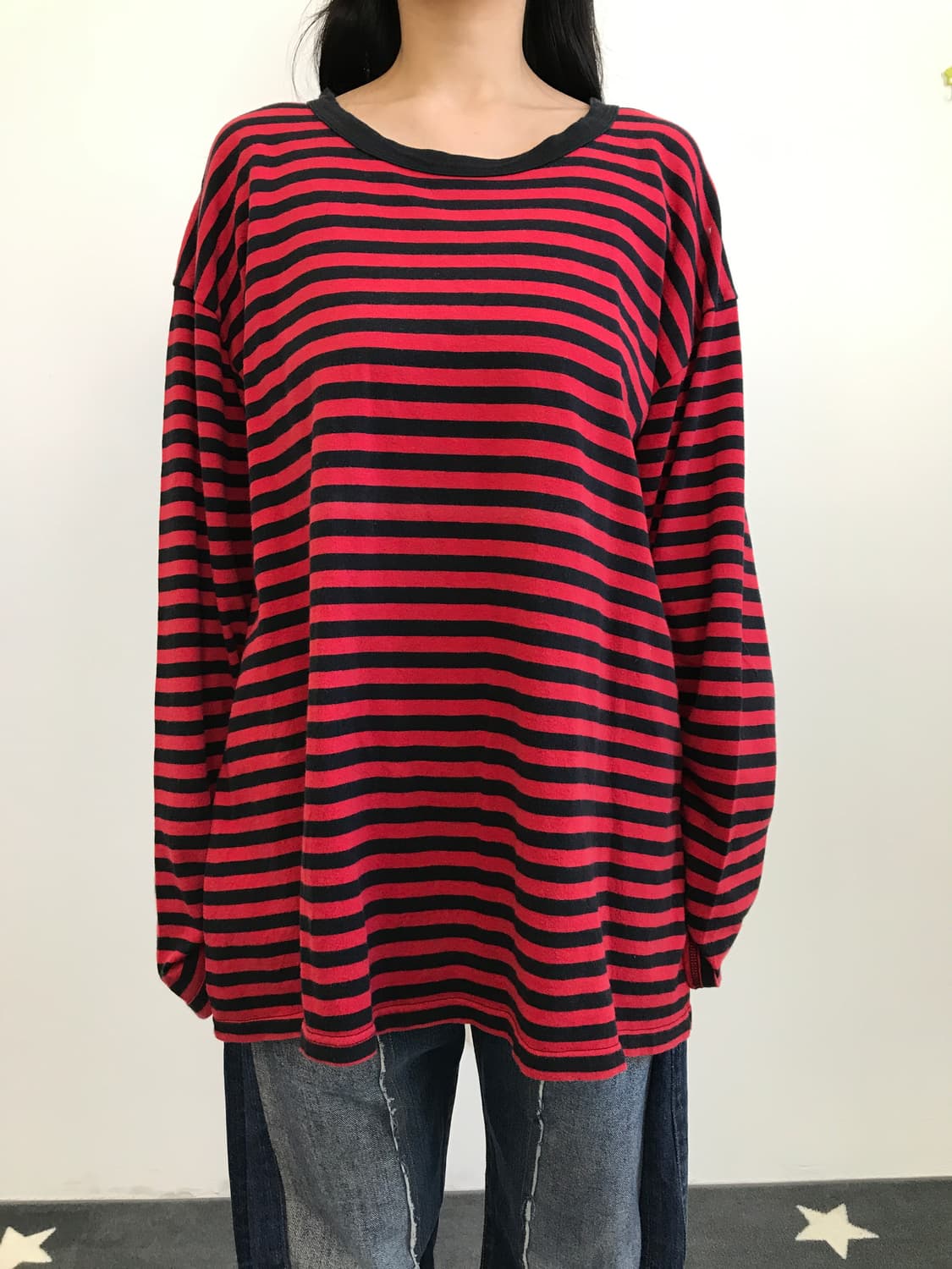 Red Black Stripe Long Sleeve T-shirt 상품이미지2
