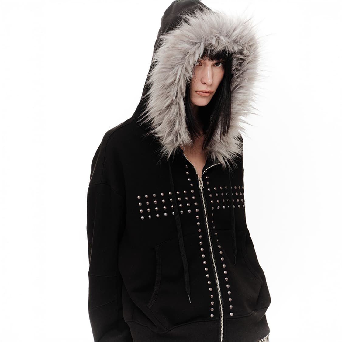 2000아카이브 퍼 후드집업 블랙 상품이미지1