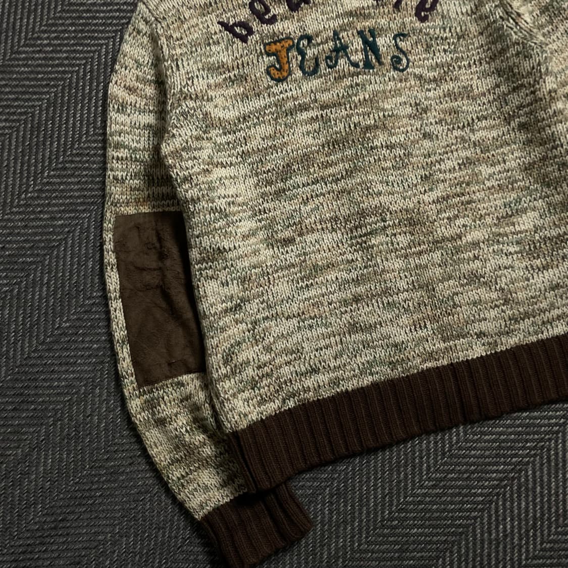 빈폴 진 올드스쿨 빅로고 엘보 패치 니트 집업o 4952 상품이미지3