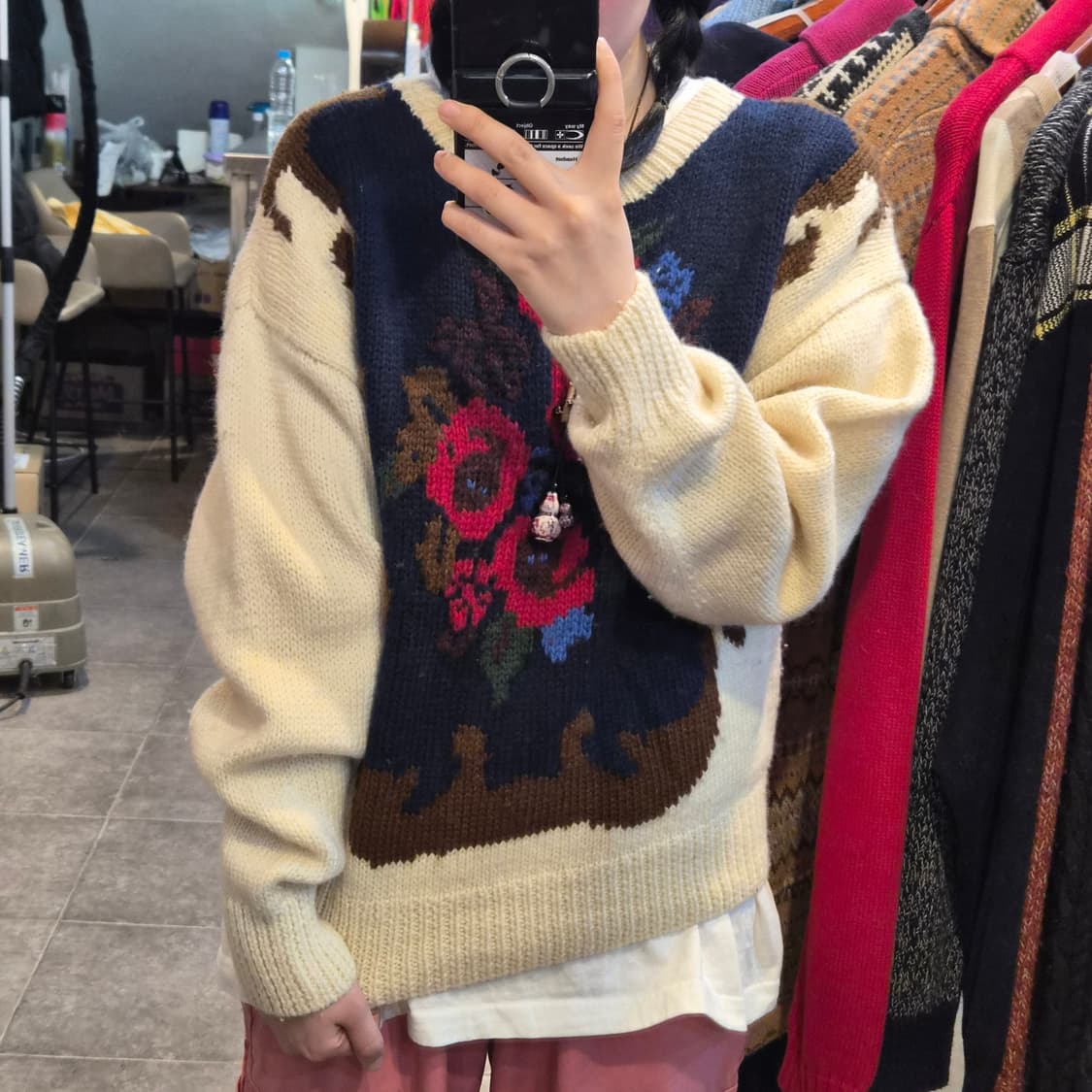 [NO.9] 빈티지 꽃 배색 니트 상품이미지3