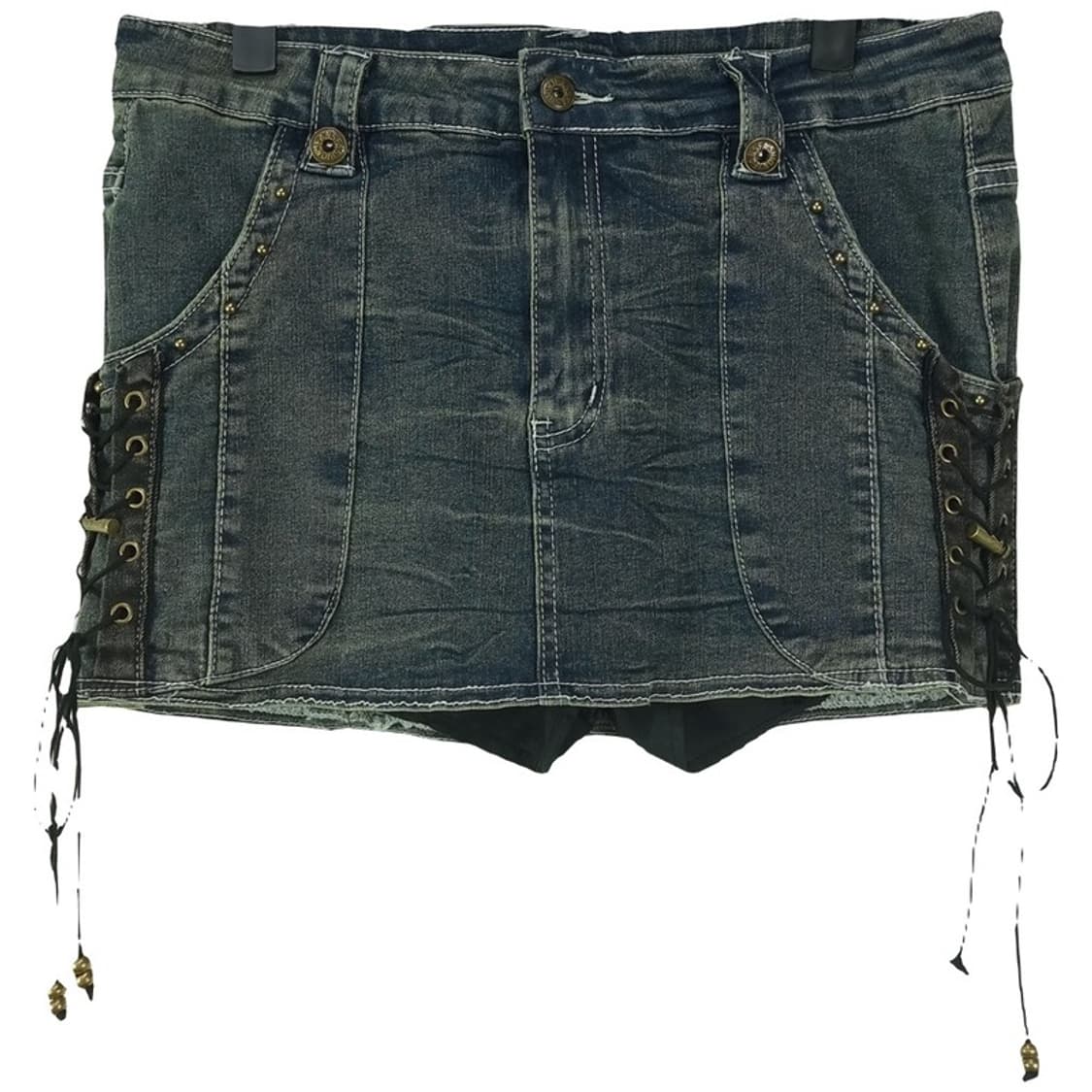 [일본빈티지] Y2K 사이드 레이스 퍼 데님 미니스커트 M18358 상품이미지2