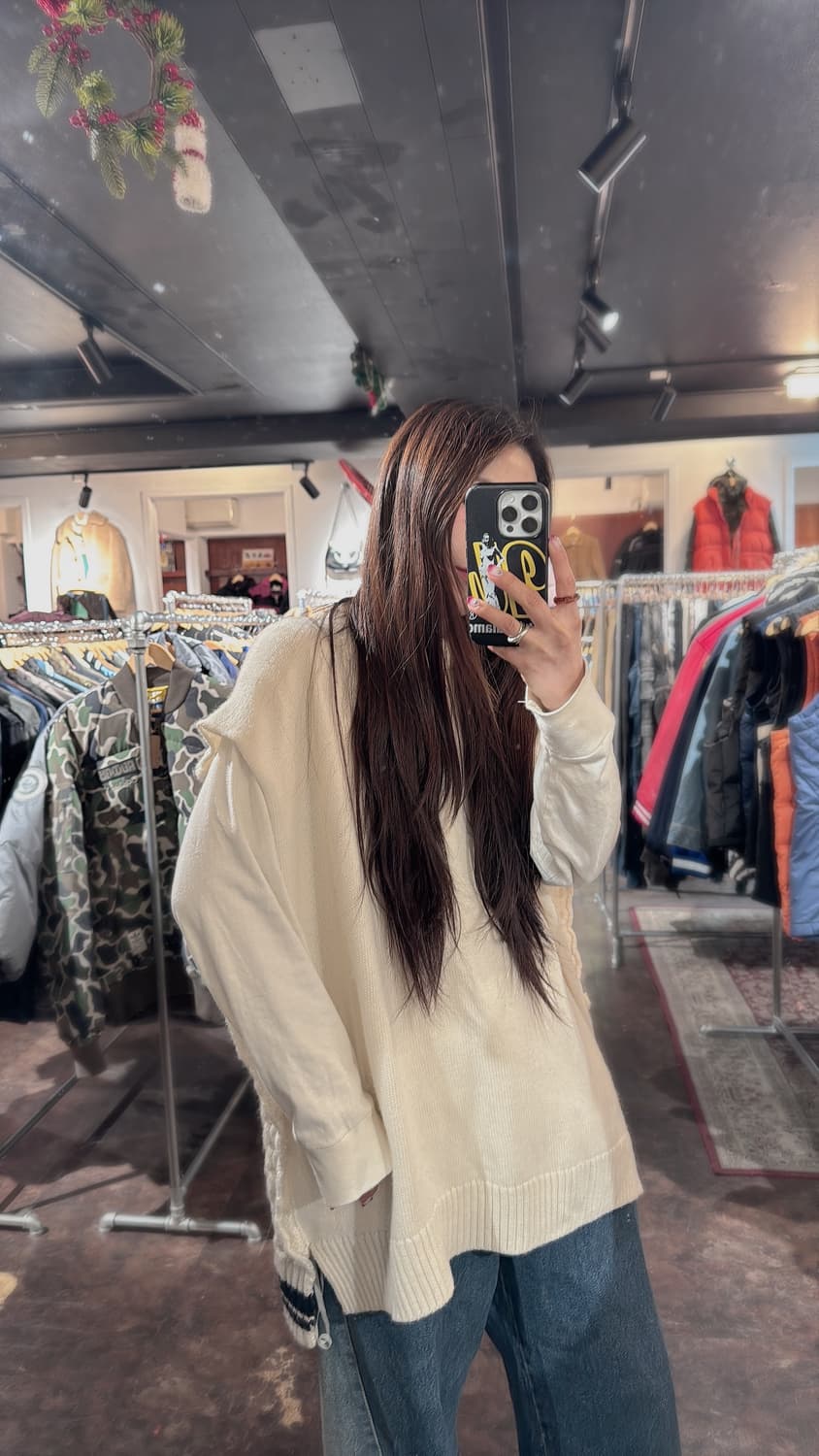 오니츠카타이거 오버핏 케이블 아이버리 니트 베스트 조끼 F 상품이미지6