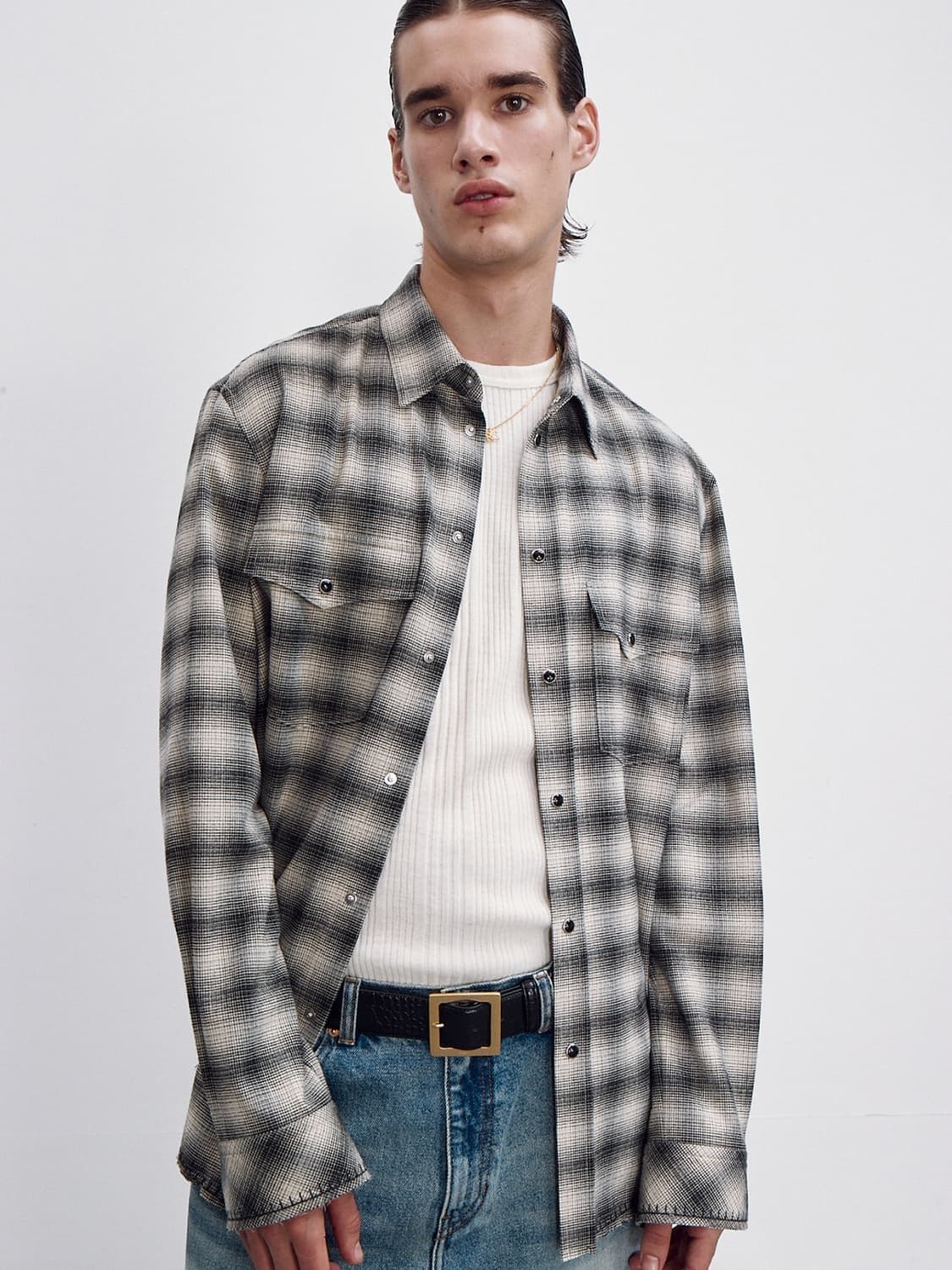 [M] 렉토 옴브레 플란넬 웨스턴 체크셔츠 상품이미지1