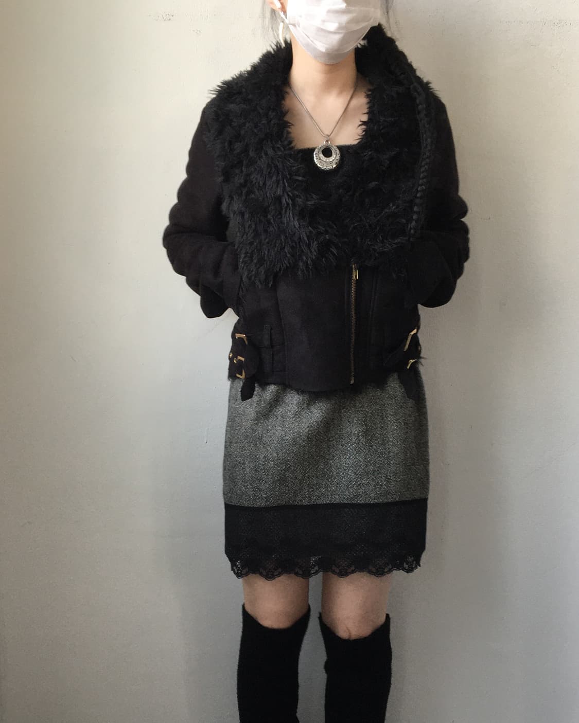 Fake fur point belted mustang 상품이미지4