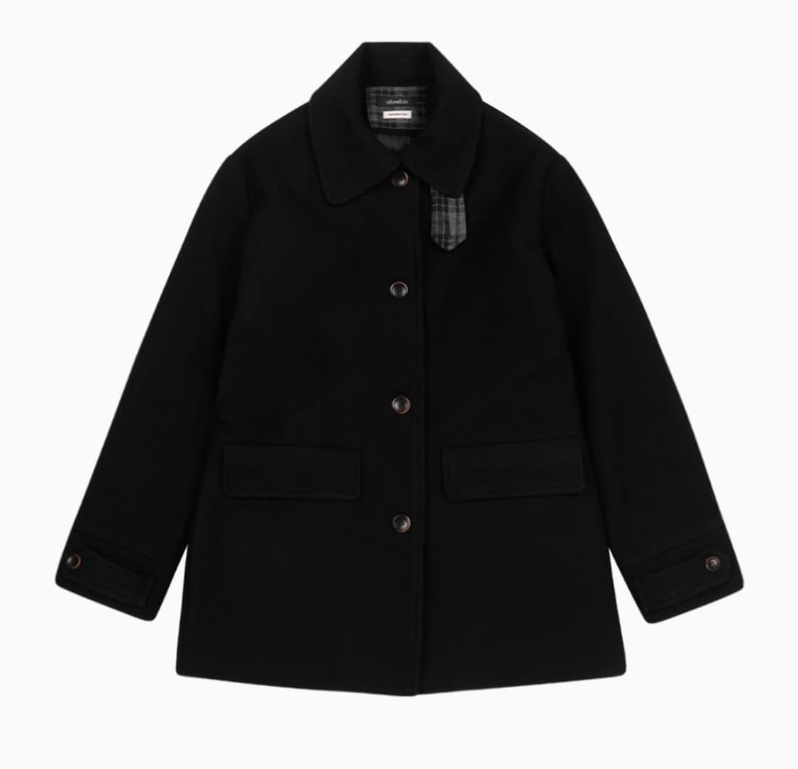 오헤시오 체크 하프 코트 블랙 상품이미지1