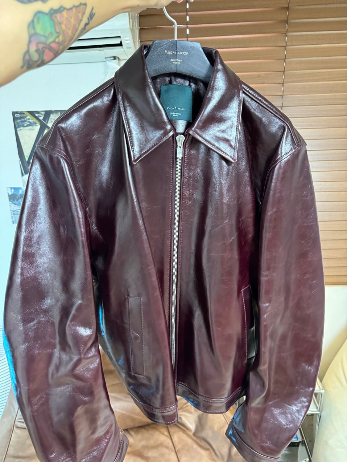 언더마이카 25SS 코도반 이펙트 크롭 이지라이더 자켓 레드 상품이미지4