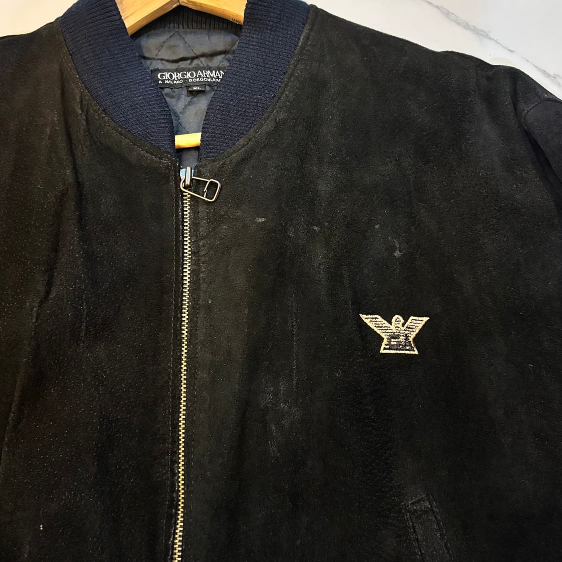 조르지오 아르마니 90’s 레더 블루종 블랙 상품이미지3