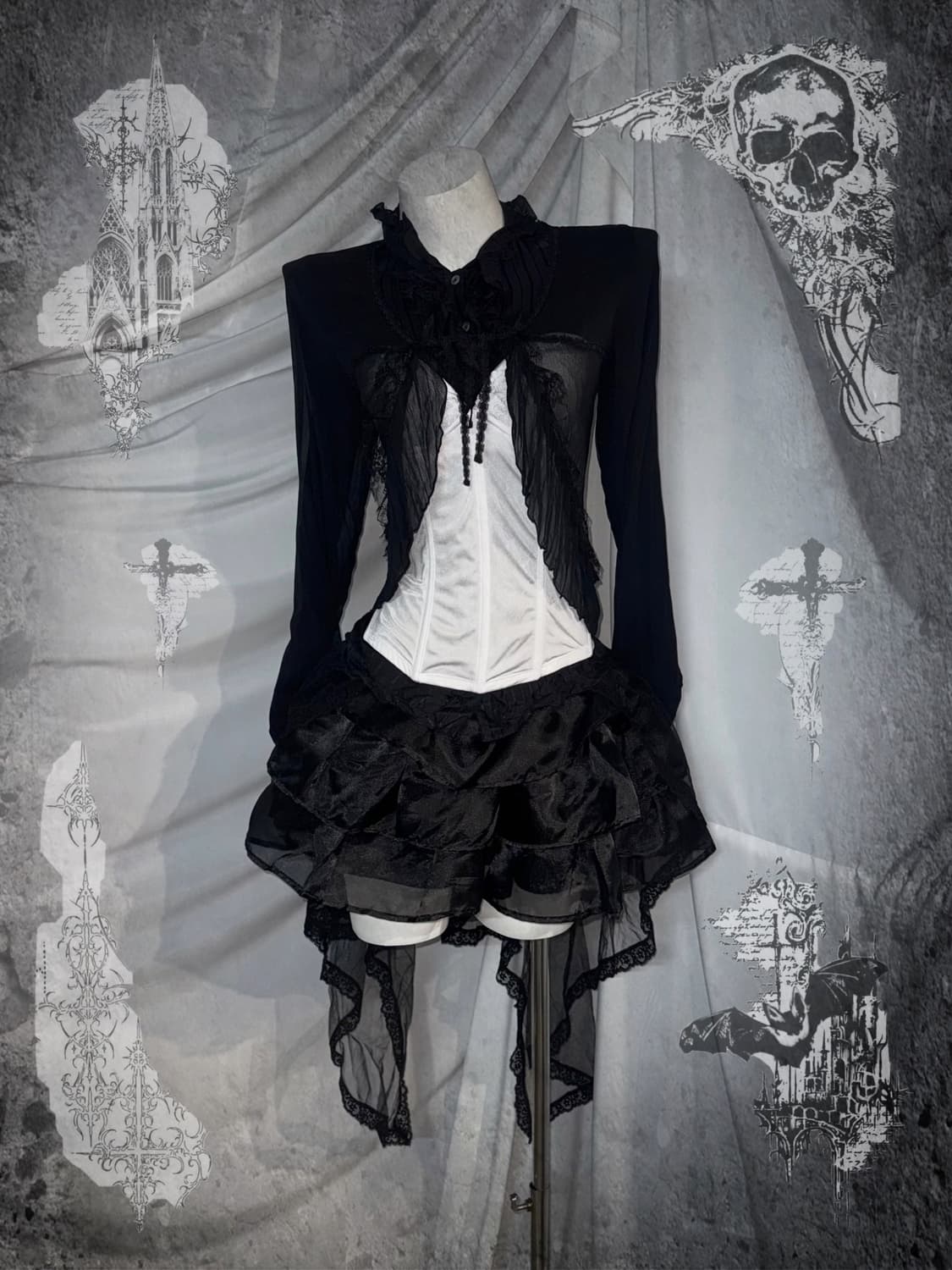 캐캐체세라깔 고스고딕 레이스 코르셋 코디세트  상품이미지1