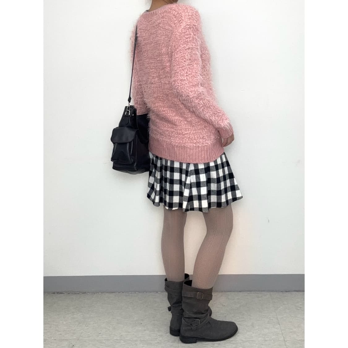 빈티지 블랙 화이트 체크 스커트 상품이미지2
