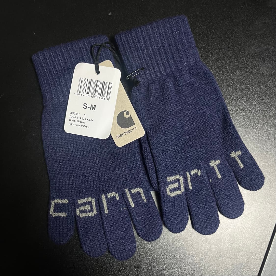 새상품)칼하트WIP 스크립트 로고 장갑 네이비 상품이미지2