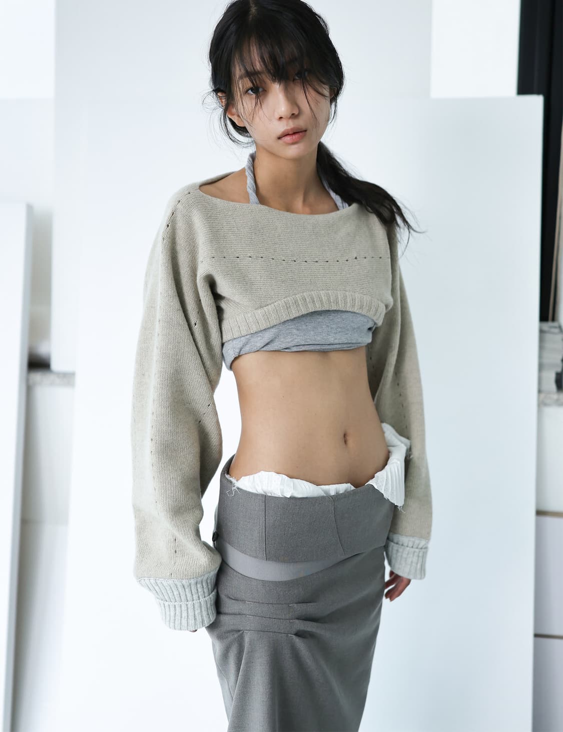 울리카 상투스 핀턱 스커트 베이지 판매 상품이미지3