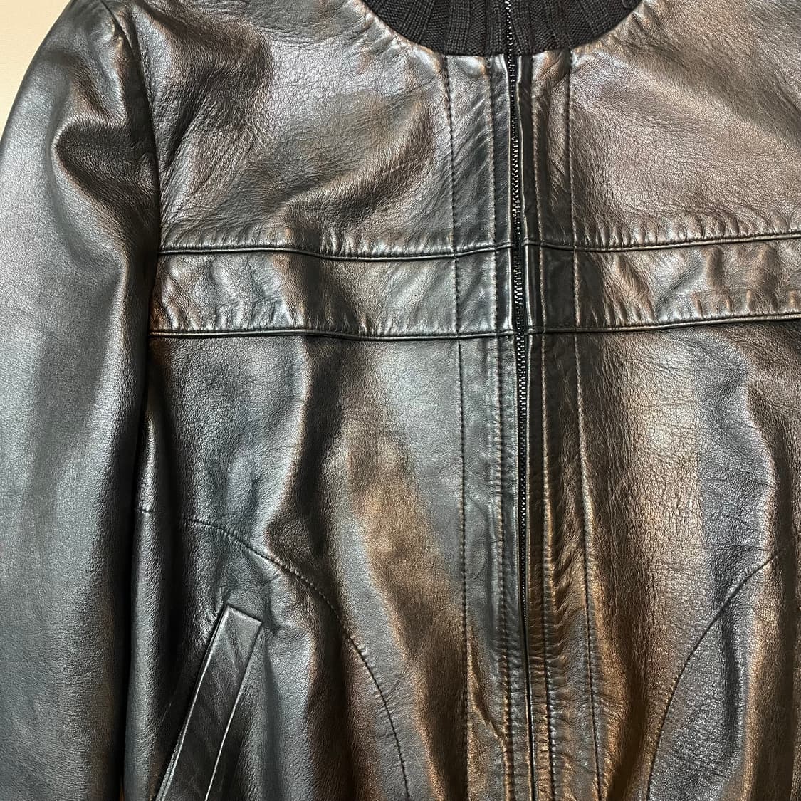 일본빈티지)시보리 차이나카라 램스킨점퍼(M) 상품이미지2