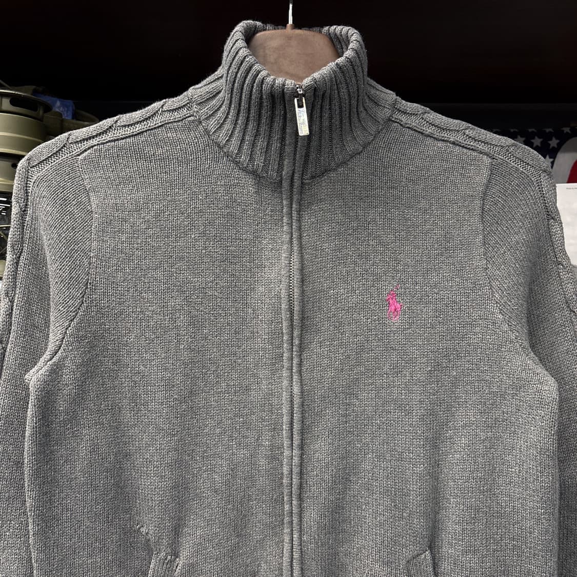90s 폴로 랄프로렌 핑크포니 케이블 코튼 하이넥 니트집업  N318 상품이미지3