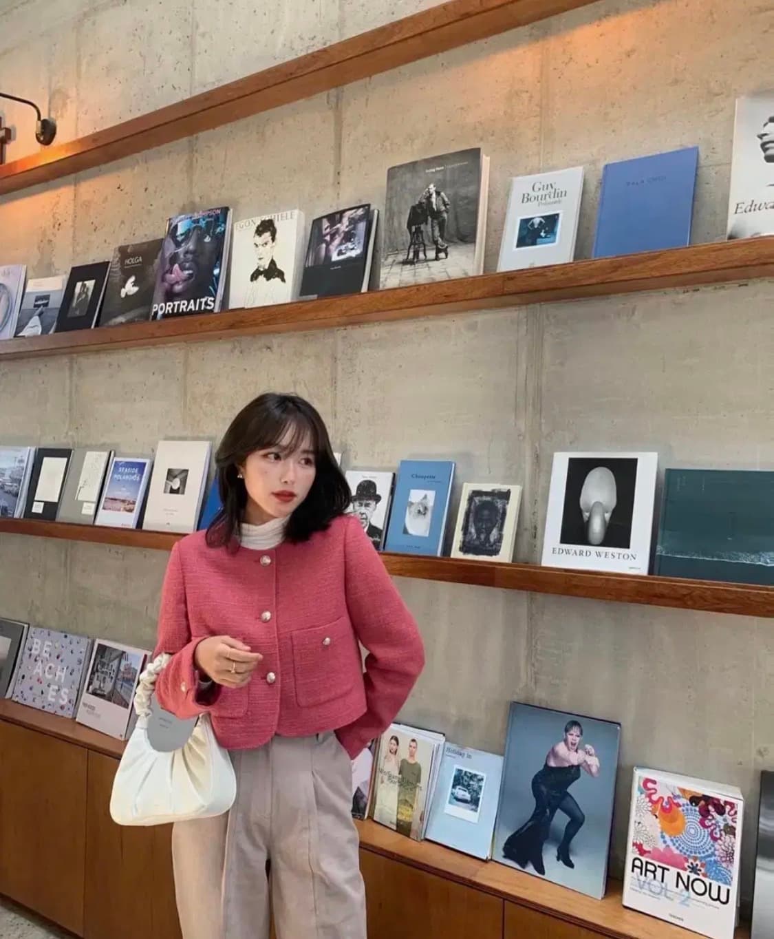 토모토모 유인 온앤온 노카라 라운드 트위드 자켓 핑크 상품이미지1