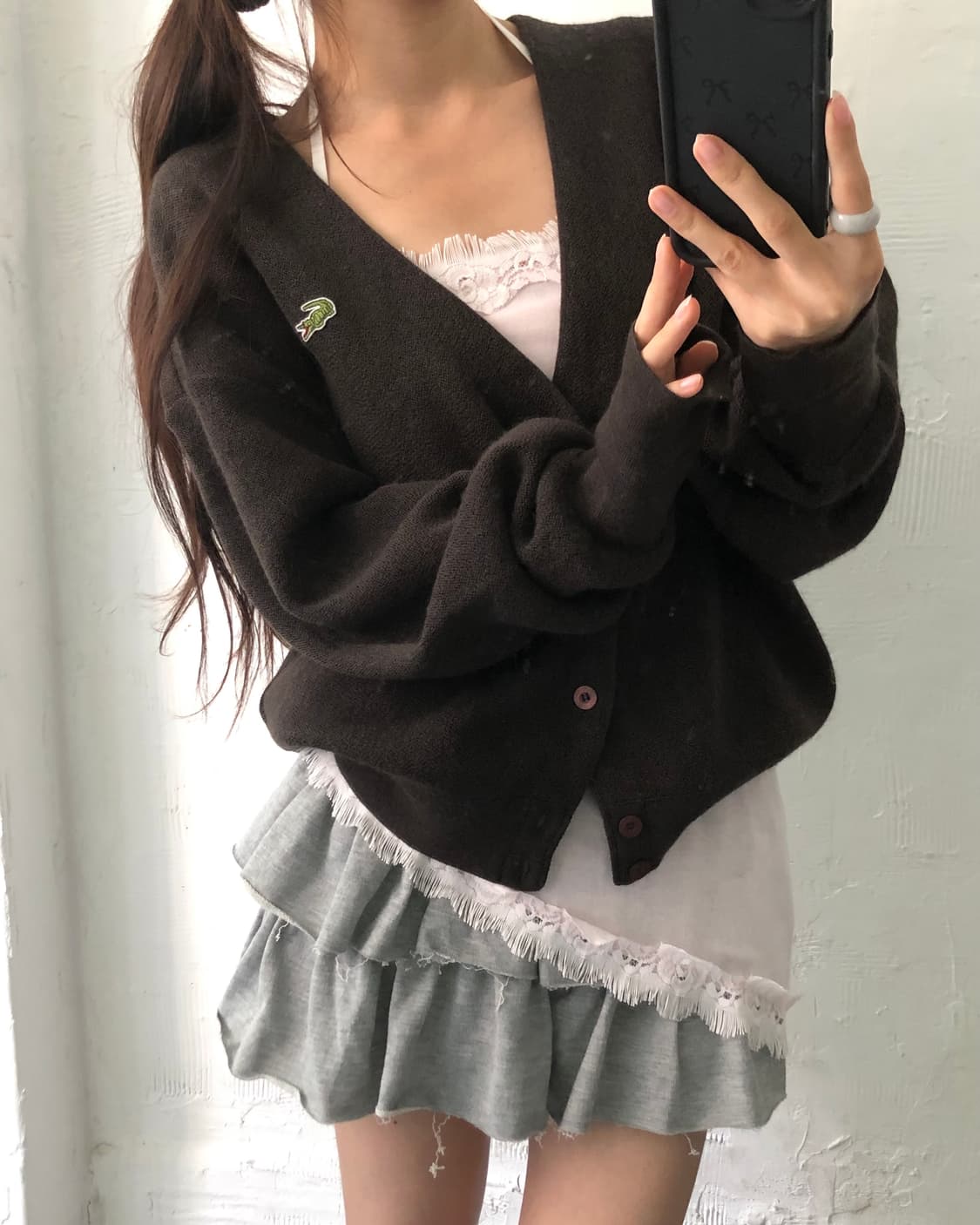 Lacoste 라코스테 브라운 컬러 울 브이넥 가디건 상품이미지1
