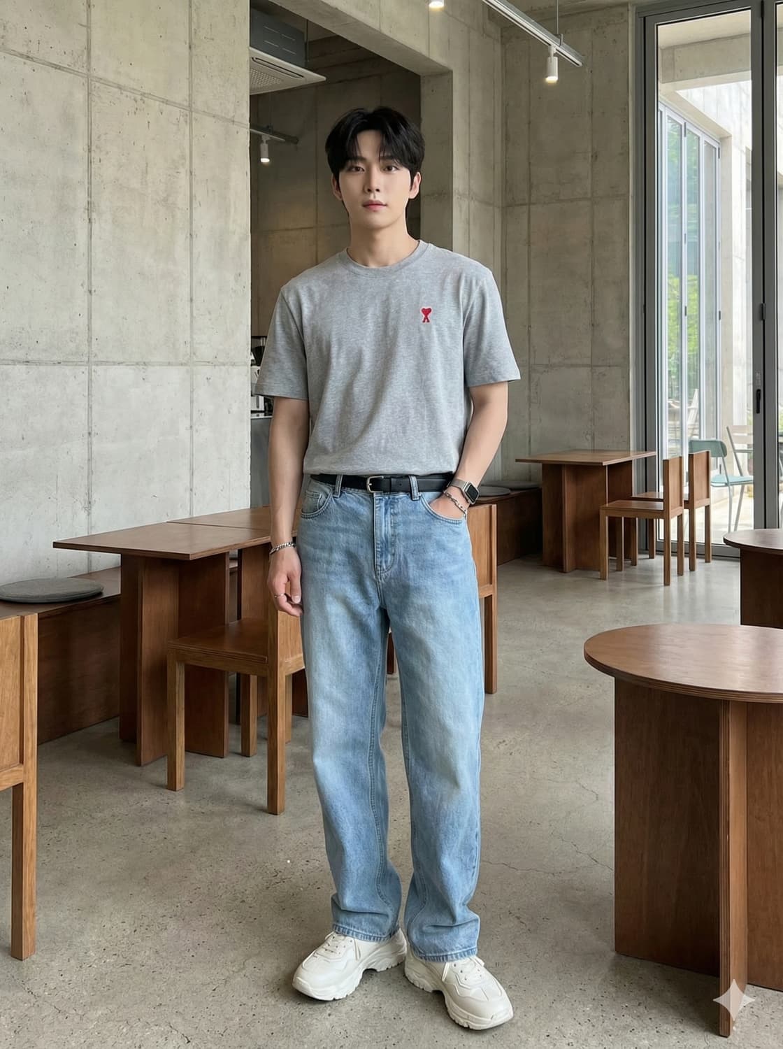 아미 스몰 하트 반팔 티셔츠 회색_L 상품이미지1