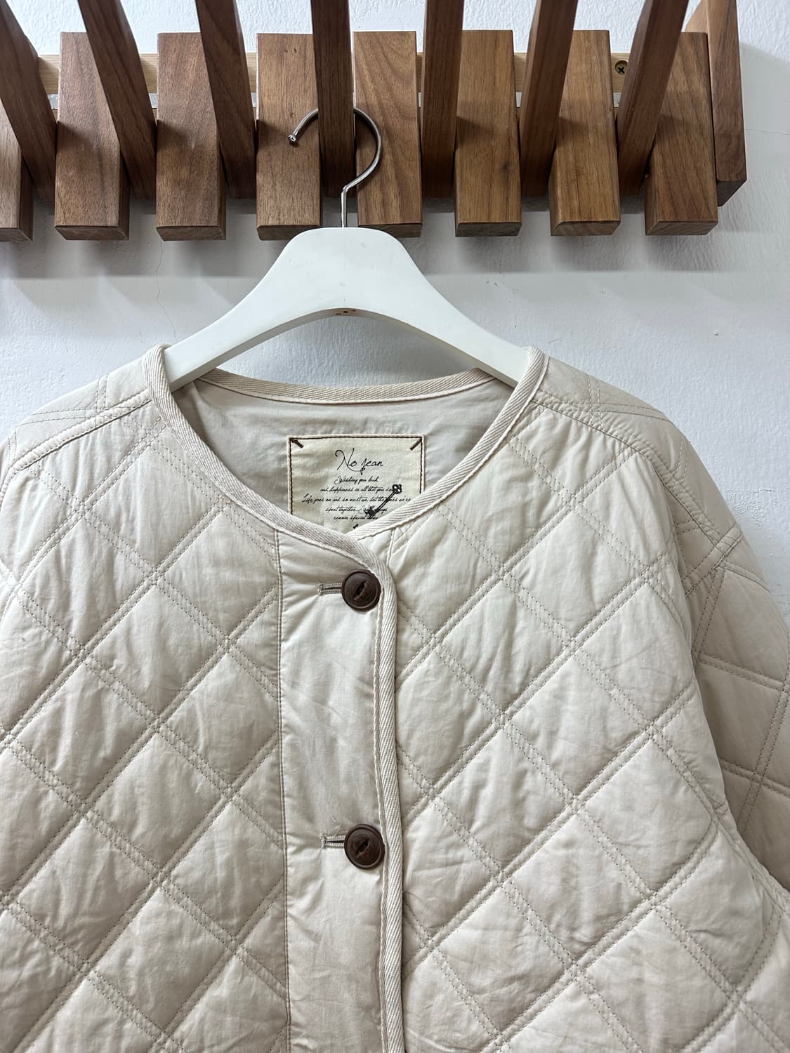 일본빈티지 아이보리 우드 버튼 퀼팅 라운드 패딩 자켓 상품이미지2
