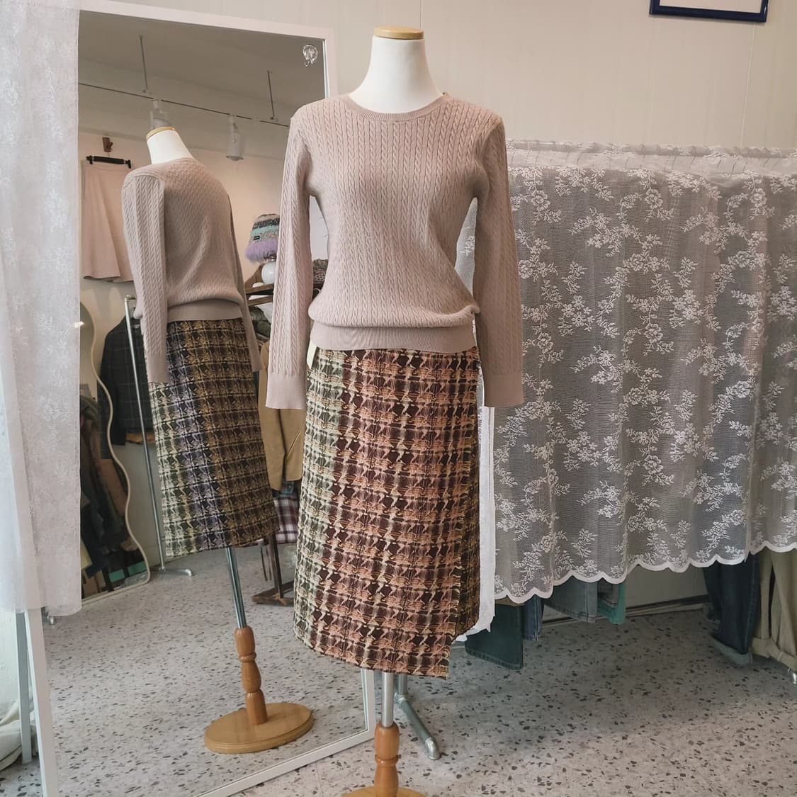 Global work 핑크베이지 케이블 니트 상품이미지7