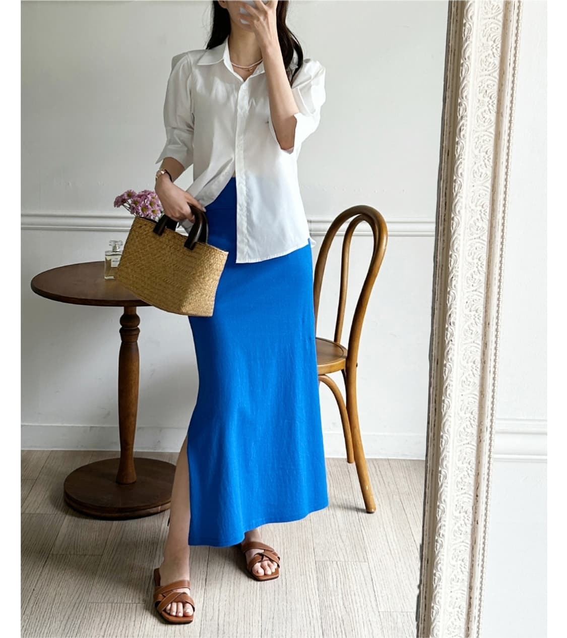 블루 밴딩 롱스커트  (M-L) 상품이미지2