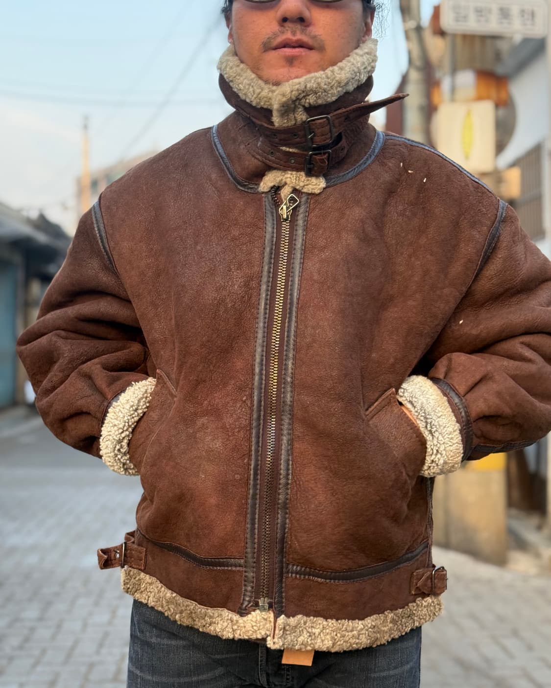 80-90‘s 빈티지 타입 B-3 시어링 레더 플라이트 자켓 L 상품이미지8