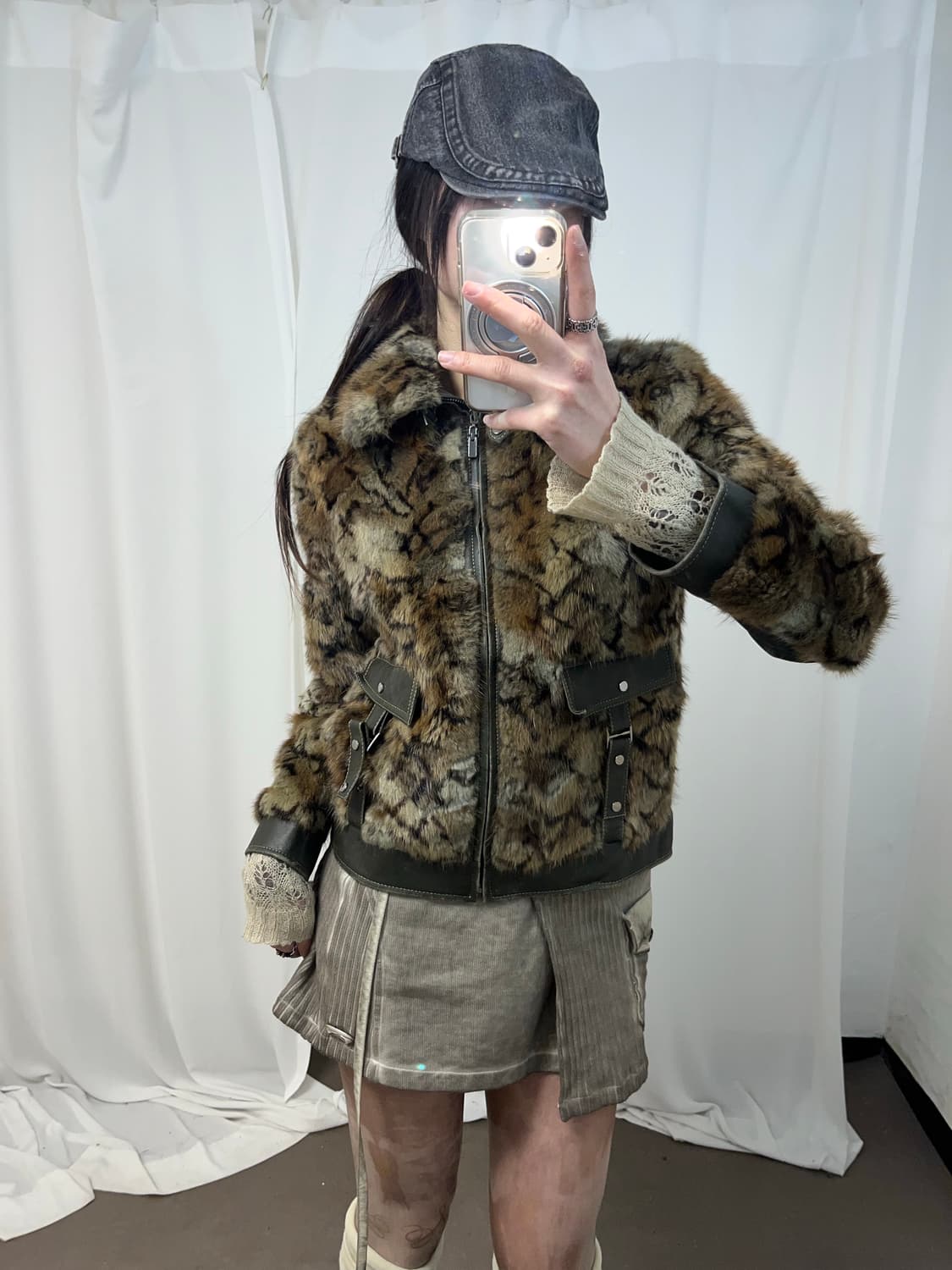 카키 브라운 믹스 래빗퍼 자켓 (양가죽/래빗퍼) 상품이미지7