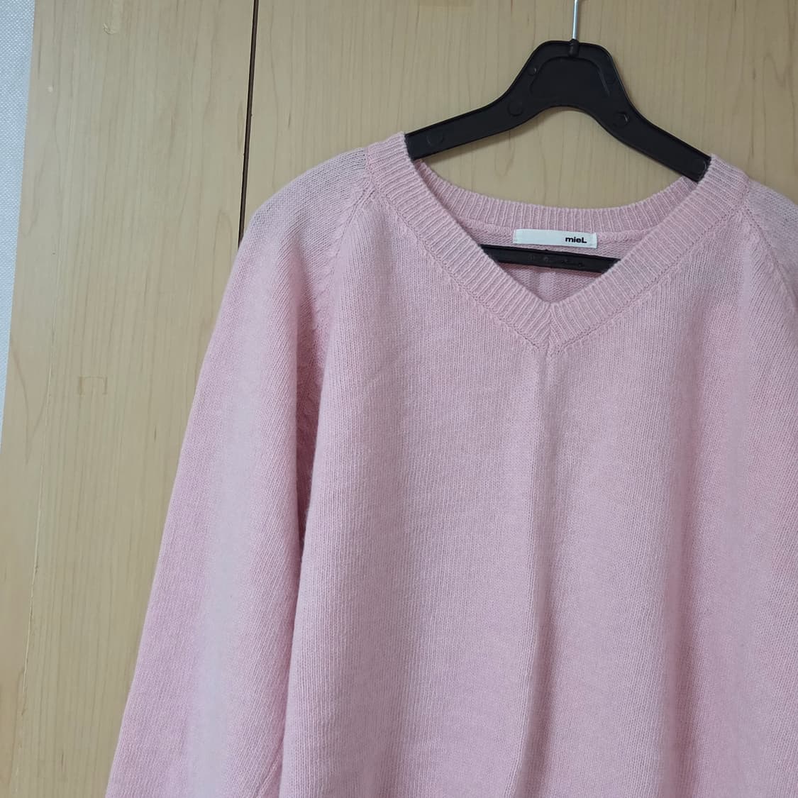 미엘 miel 캐시미어 울 니트 하이 브이넥 니트 핑크 상품이미지9