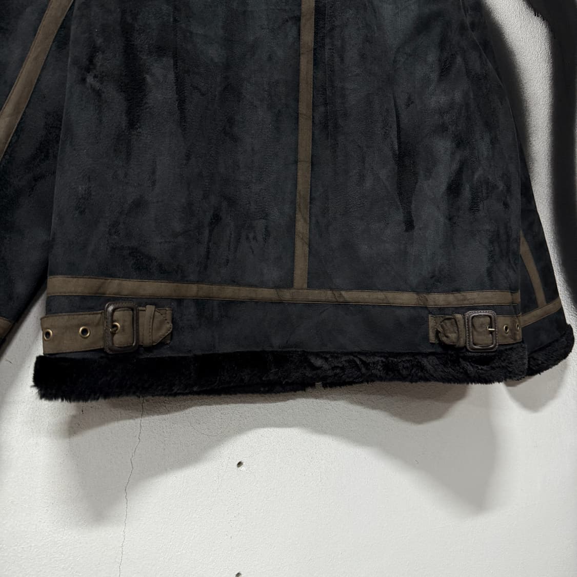 VTG 빈티지 올블랙 스웨이드 가죽 배색 무스탕 자켓 상품이미지5