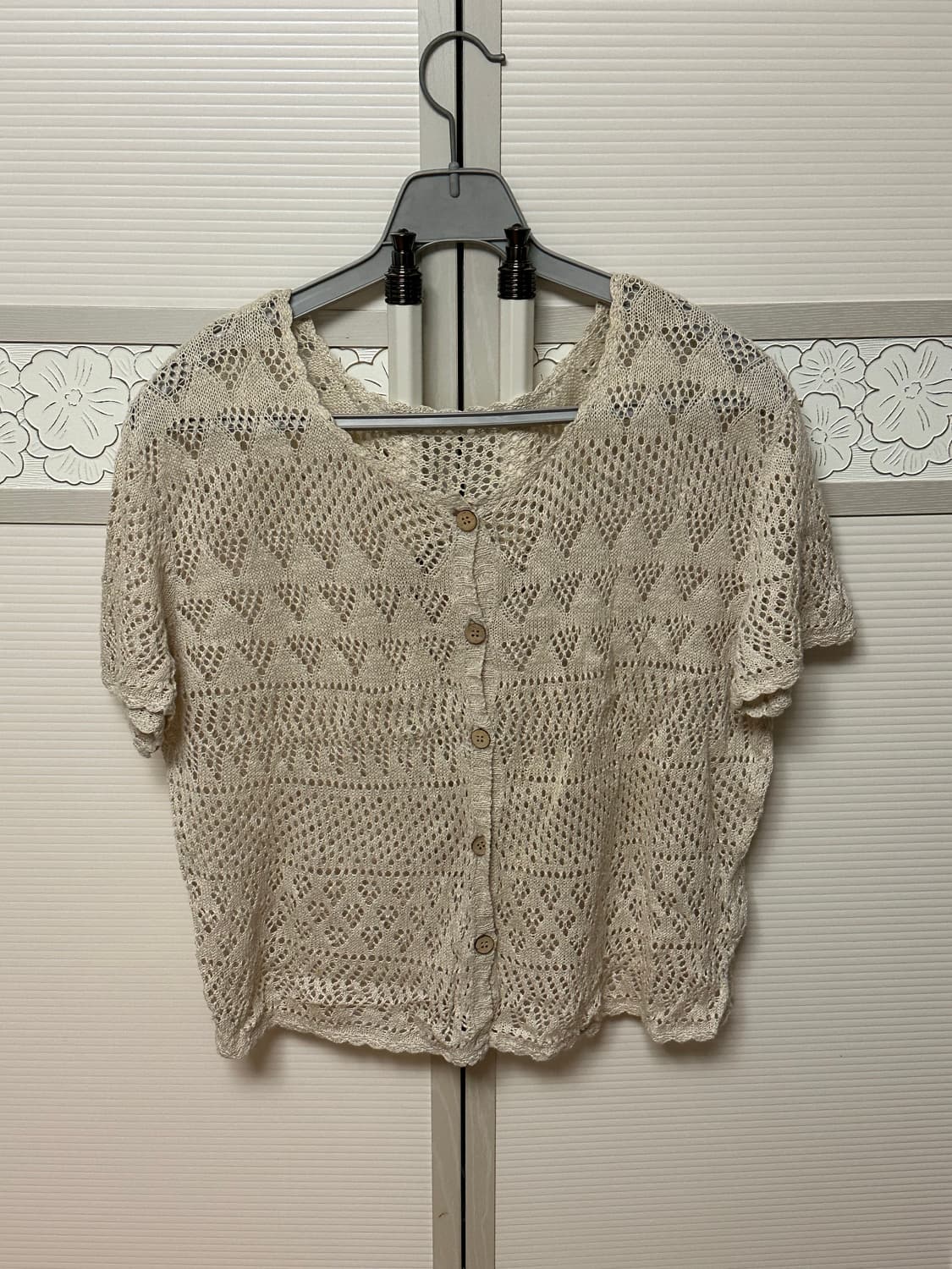 급처(착샷O) 빈티지 베이지 니트 반팔 가디건 모리걸st 상품이미지3