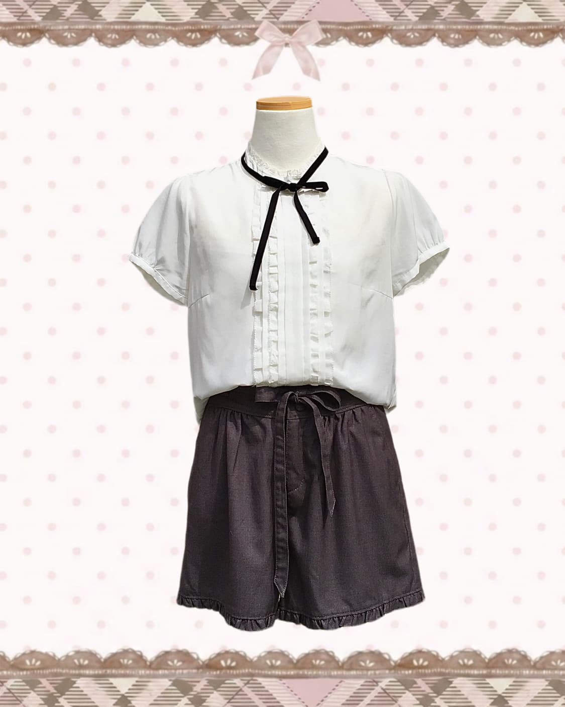 로디스포토 레제 리본 반팔 블라우스 상품이미지2