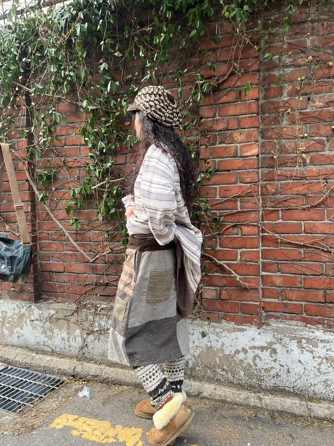 일본 무드 패치워크 미디스커트 상품이미지3