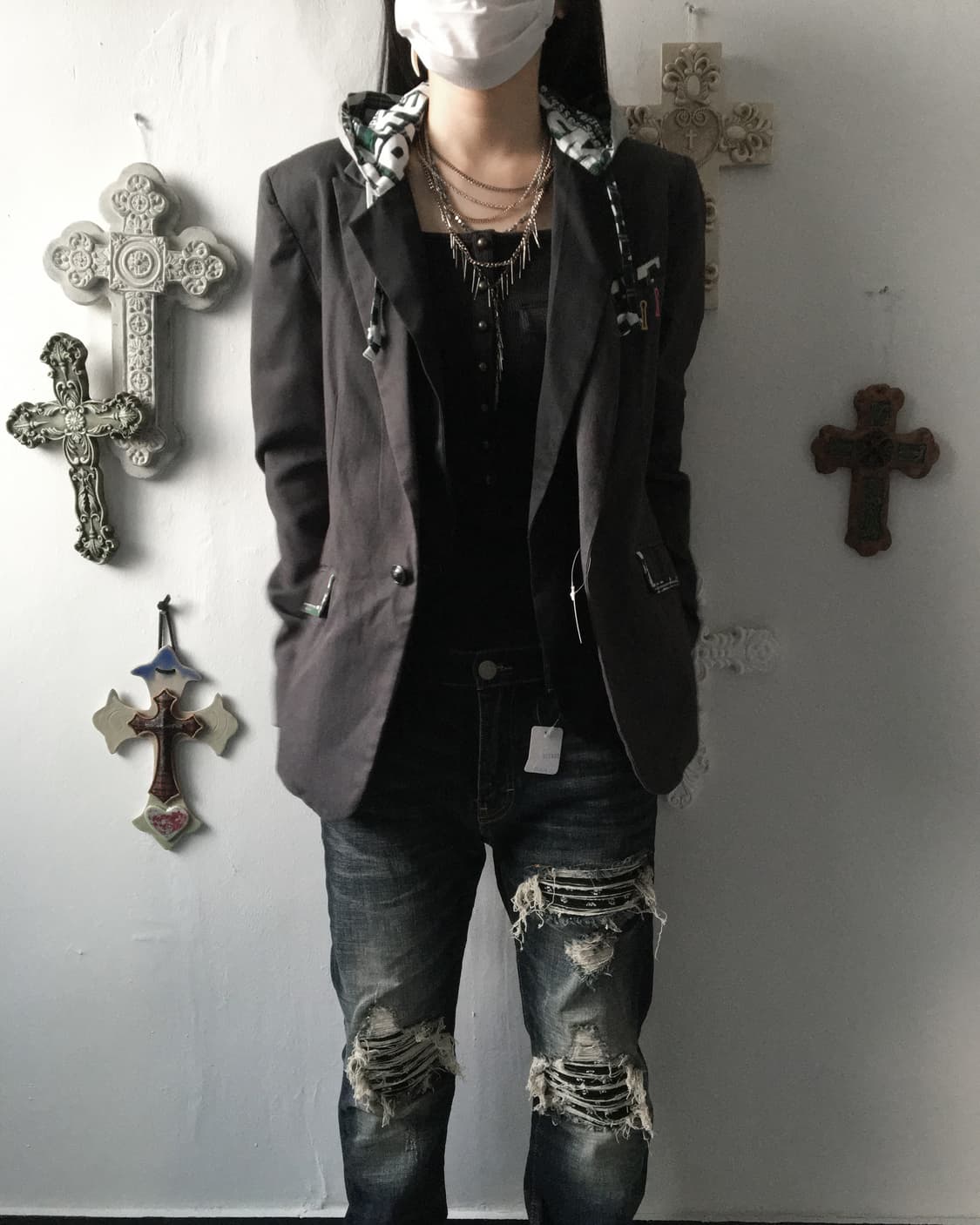 Hood layered button point jacket 상품이미지1