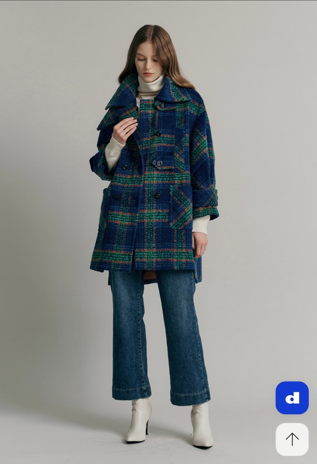 코오롱 MAXZA 컬렉션 체크 패턴 볼륨소매 하프코트 상품이미지2