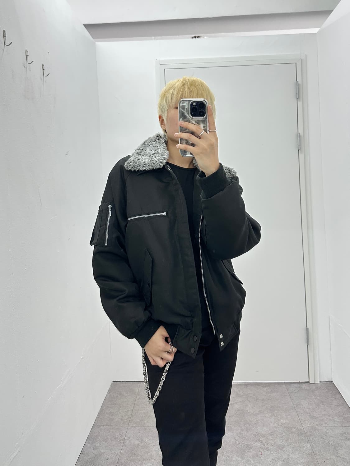 Howaitourufu gray fur bomber jacket 상품이미지1